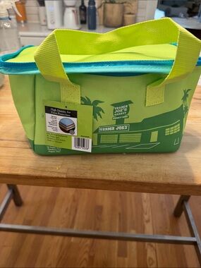 Trader Joe's Lime Green Insulated Tote with Teal Trim